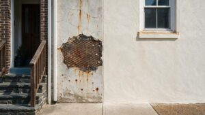 Rusting Metal Lath Behind Stucco for a realistic Fishtown property