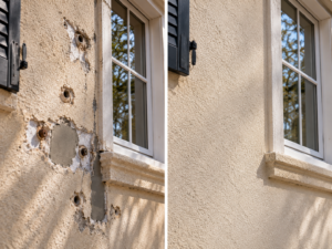 Professional stucco patch after fixture removal detail for Philadelphia Stucco Experts in South Philadelphia