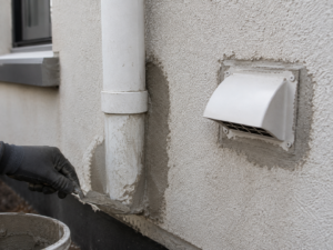 Stucco Repairs Around Pipes, Vents & Exterior Penetrations Before Philadelphia Fall Rain shown in a realistic Philadelphia, PA residential construction setting.
