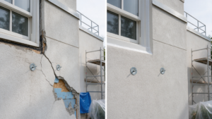 Professional diagonal stucco cracks window corners detail for Philadelphia Stucco Experts in South Philadelphia