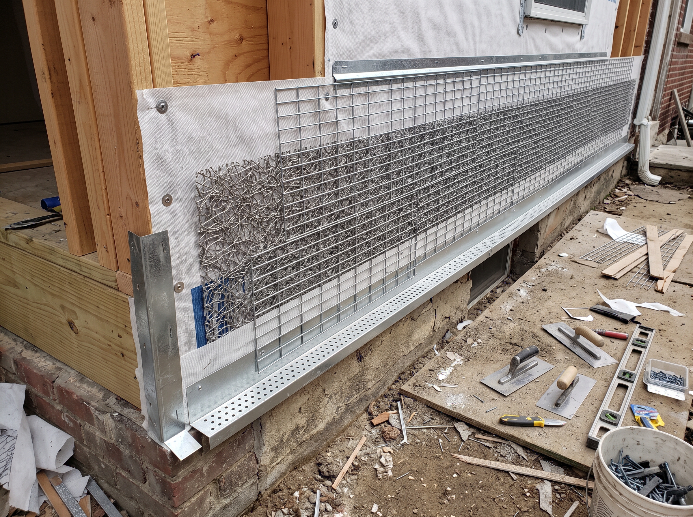Stucco drainage plane detail for residential work in Philadelphia.